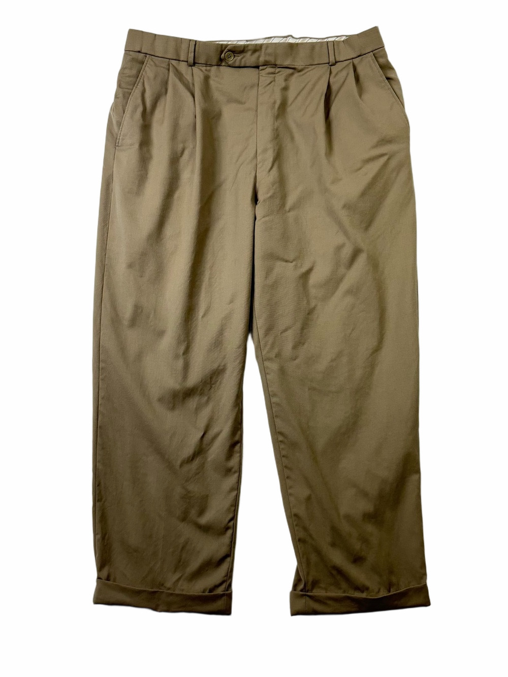 Ballin Comfort-Eze Men's 38x28 Wool Super 120s Dress Pants Cuffed Taupe Pleated